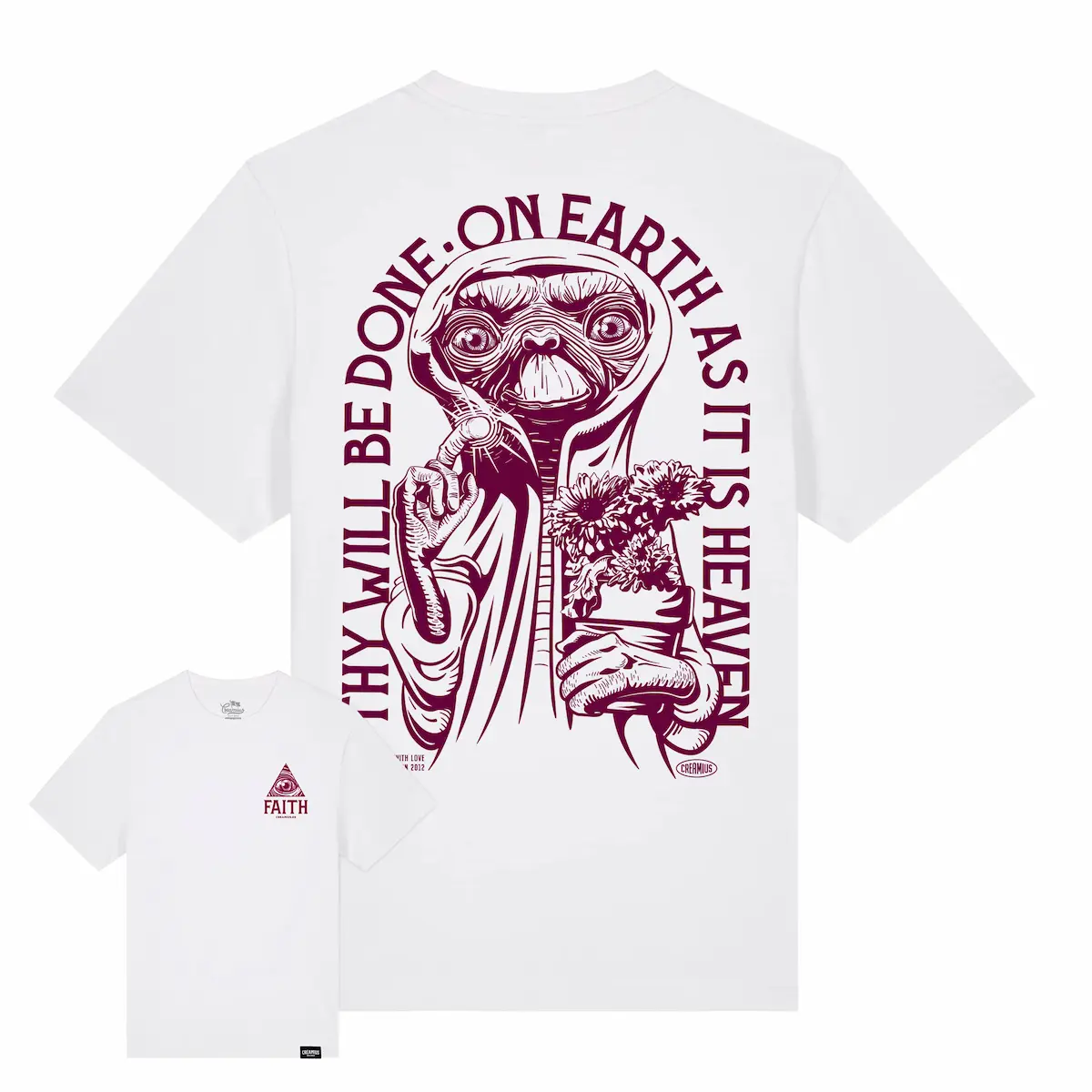 Diseño ET blanca: Camiseta blanca con diseño de ET en granate