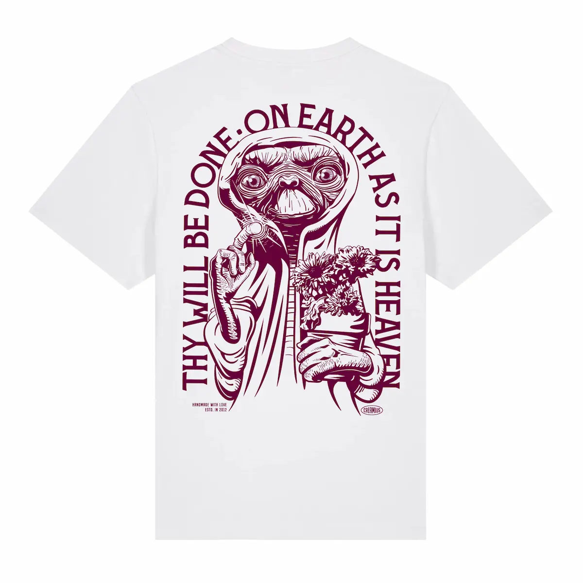 Diseño ET blanca: Camiseta blanca con diseño de ET en granate